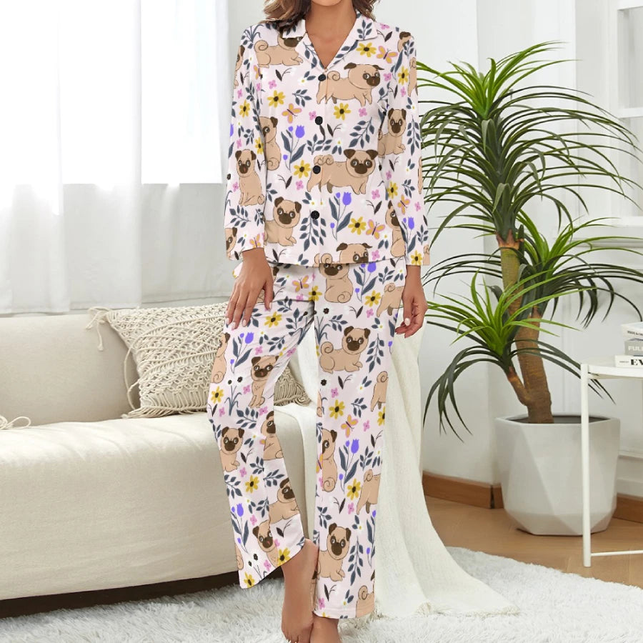 Flower Garden Pug Pajamas Set For Women 2