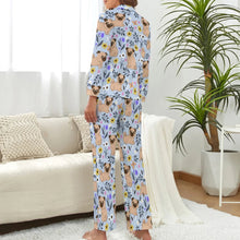 Load image into Gallery viewer, Image of a lady wearing blue pug pajamas - back view