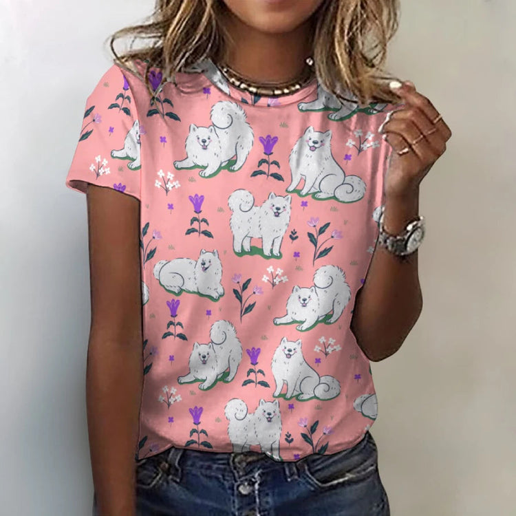 Flower Garden Samoyed All Over Print Womens Cotton T Shirt 750x