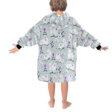 image of a grey Samoyed blanket hoodie for kids 
