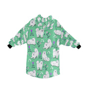 image of a green Samoyed blanket hoodie for kids  - back view