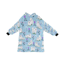Load image into Gallery viewer, image of a light blue samoyed blanket hoodie for women