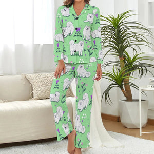 image of samoyed pajamas set for women in green