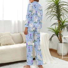 Load image into Gallery viewer, image of a woman wearing a blue pajamas set - samoyed pajamas set for women in blue - back view