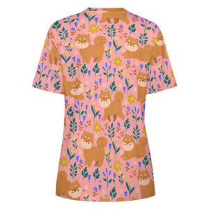 image of a peach t-shirt - shiba inu t-shirt for women backview