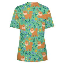 Load image into Gallery viewer, image of a green t-shirt - shiba inu t-shirt for women - backview