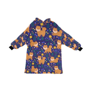 image of a midnight blue shiba inu blanket hoodie for kids