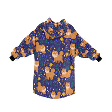 Load image into Gallery viewer, image of a midnight blue shiba inu blanket hoodie for kids - back view