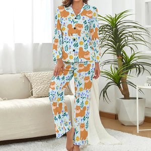 image of blue shiba inu pajamas set for women