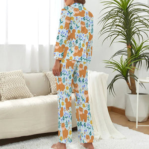 image of blue shiba inu pajamas set for women - back view