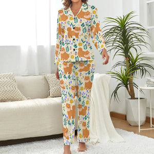 image of shiba inu pajamas set in beige for women