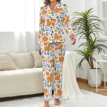 Load image into Gallery viewer, image of blush pink peach shiba inu pajamas set for women