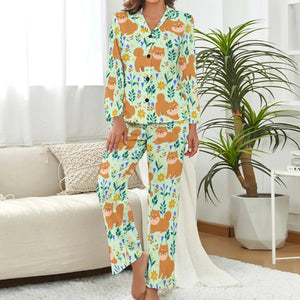 image of green shiba inu pajamas set for women