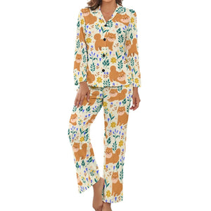 image of beige shiba inu pajamas set for women