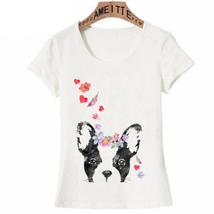 Image of a boston terrier t-shirt in the cutest flower tiara boston terrier design