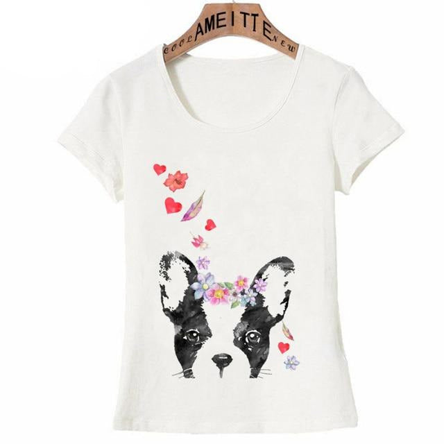 Image of a boston terrier tee shirt in the cutest flower tiara boston terrier design