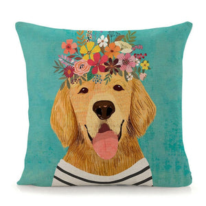 Flower Tiara Pug Cushion Cover - Series 1-Home Decor-Cushion Cover, Dogs, Home Decor, Pug-Linen-Golden Retriever-3