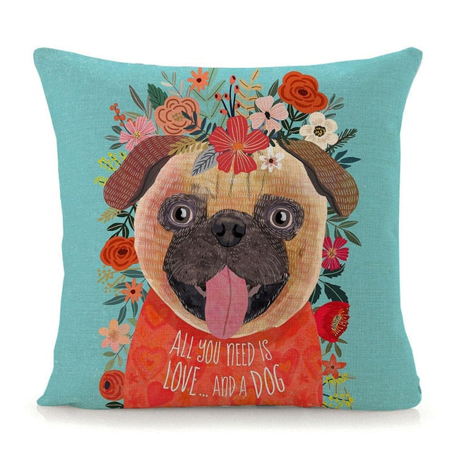 Flower Tiara Pug Cushion Cover - Series 1-Home Decor-Cushion Cover, Dogs, Home Decor, Pug-Linen-Pug-1