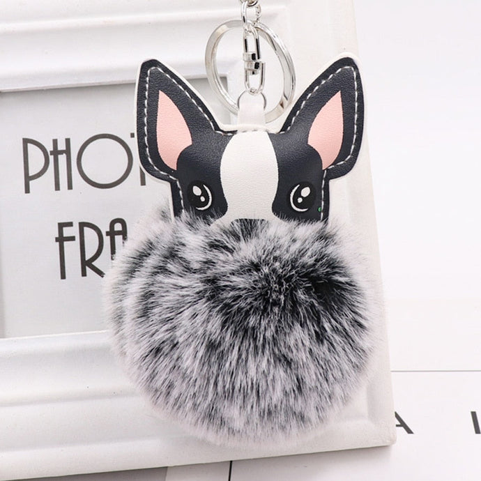 Fluffy Boston Terrier Love Keychains-Accessories-Accessories, Boston Terrier, Dogs, Keychain-Black and White-1
