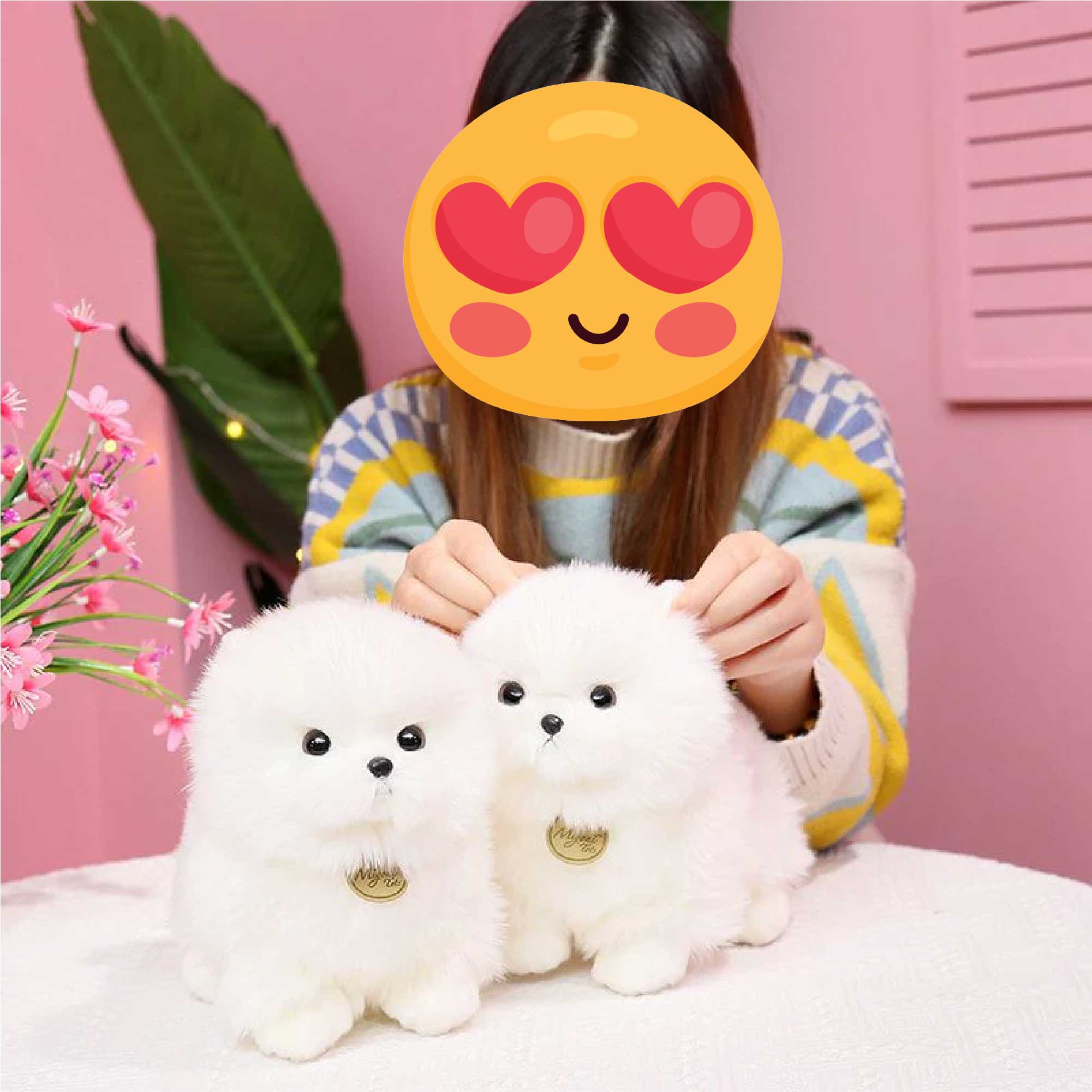 Fluffy White Pomeranian Stuffed Animal Plush Toy
