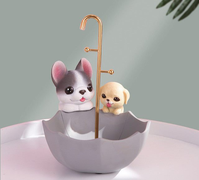 French Bulldog and Labrador Upside Down Umbrella Tabletop Organiser-Home Decor-Dogs, French Bulldog, Home Decor, Labrador, Statue-Gray with Pied Black and White French Bulldog-4
