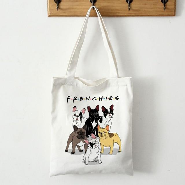Image of a cutest french bulldog bag in friends spoof design