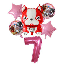 Load image into Gallery viewer, Image of french bulldog balloon party pack with 7 age balloon