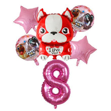 Load image into Gallery viewer, Image of french bulldog balloon party pack with 8 age balloon
