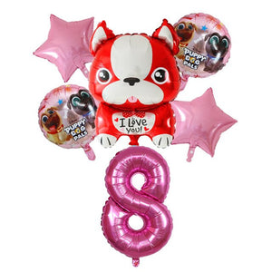 Image of french bulldog balloon party pack with 8 age balloon