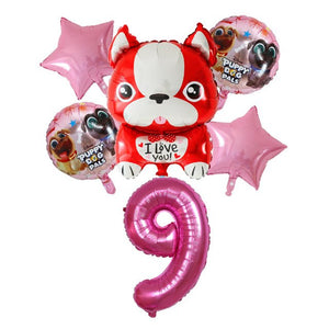 Image of french bulldog balloon party pack with 9 age balloon