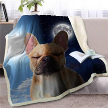 Load image into Gallery viewer, Image of a beautiful french bulldog blanket with sun and moon design