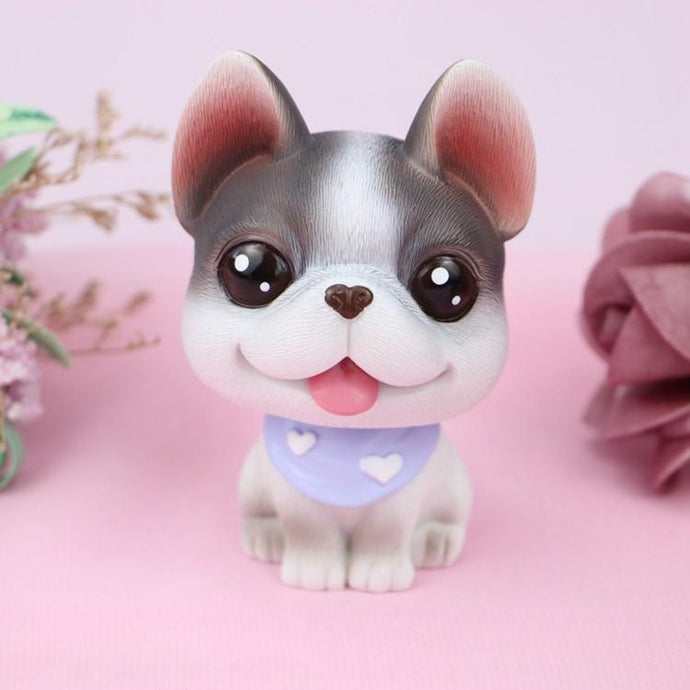 Image of a smiling black and white pied french bulldog bobblehead