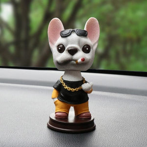 Image of a super-cute hipster French Bulldog bobblehead in white color