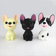 Load image into Gallery viewer, Image of three smiling french bulldog bobbleheads in the color black, cream, and pied black and white