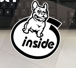 Image of french bulldog car decal in french bulldog inside design in the color white