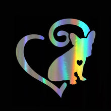 Load image into Gallery viewer, Image of i heart french bulldog car decal in reflective rainbow color