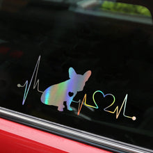 Load image into Gallery viewer, Image of heart beat design french bulldog car decal in the color reflective rainbow
