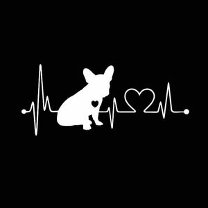 Image of heart beat design french bulldog car sticker in the color white