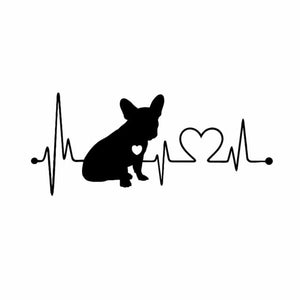 Image of heart beat design french bulldog car sticker in the color black