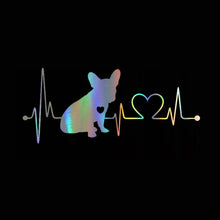 Load image into Gallery viewer, Image of heart beat design french bulldog car sticker in the color reflective rainbow