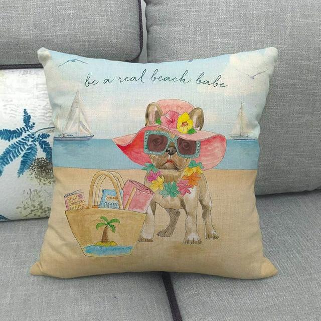 Image of french bulldog cushion cover in the cutest French Bulldogs at the beach design