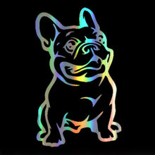 Load image into Gallery viewer, Image of smiling french bulldog decal in reflective rainbow color