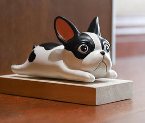 Image of a french bulldog on belly french bulldog door stopper
