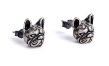 Load image into Gallery viewer, Image of silver french bulldog earrings in a beautiful French Bulldog design