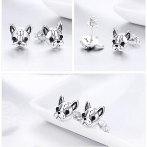 Image of the collage of french bulldog earrings made of 925 sterling silver