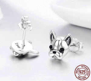 Image of a pair of cutest french bulldog earrings made of 925 sterling silver