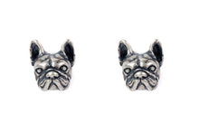 Load image into Gallery viewer, Image of silver french bulldog earrings in a beautiful and lifelike French Bulldog design 