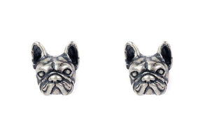 Image of silver french bulldog earrings in a beautiful and lifelike French Bulldog design 
