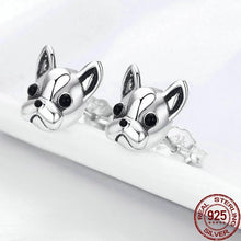 Load image into Gallery viewer, Image of a pair of french bulldog earrings made of 925 sterling silver