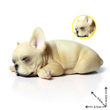 Load image into Gallery viewer, Image of a miniature sleeping on belly french bulldog figurine in the color pied white / cream